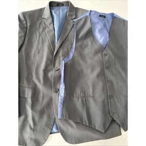 Mens JF J. Ferrar 42 R Blazer Pinstripe Modern Fit Sport Coat Vest Gray 2 Button